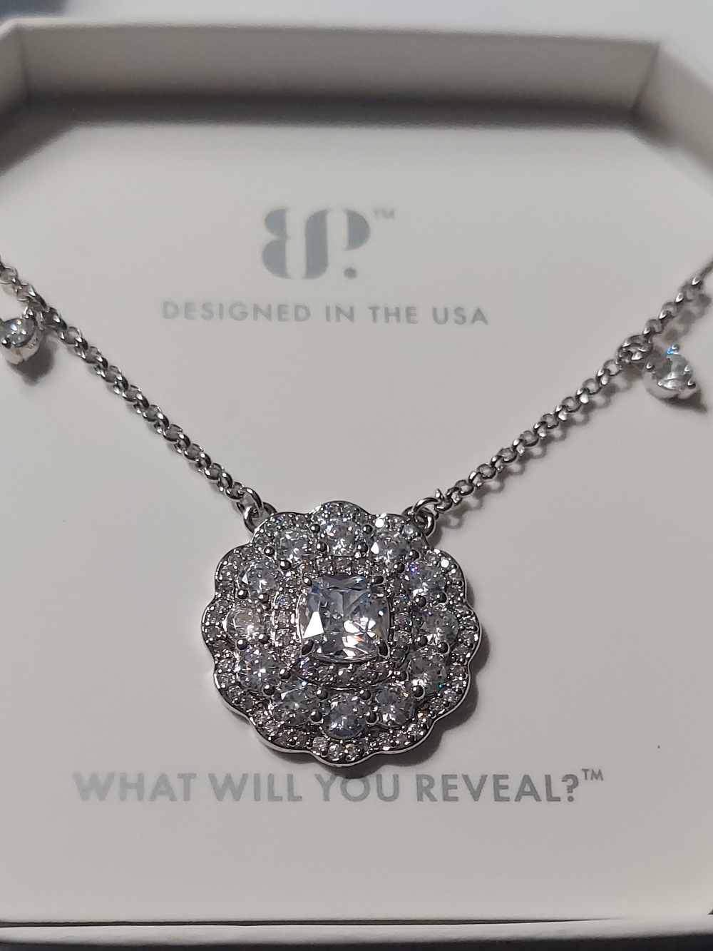 Bomb Paety Silver Floral Halo Crystal Pendant Necklace